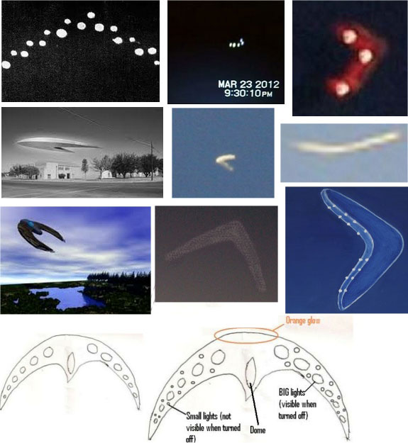  Diversi avvistamenti di UFO a forma di boomerang. Secondo Credo Mutwa, queste astronavi producono dei vortici di polvere e un rumore assordante quando atterrano 