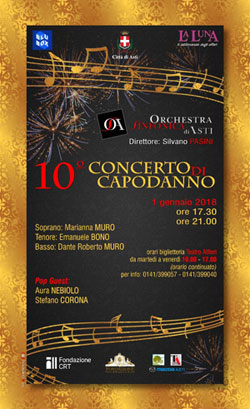 1 gennaio 2018 Concerto di Capodanno con l’Orchestra Sinfonica di Asti 