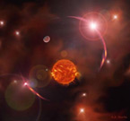  Rappresentazione artistica della stella Tcp J05074264+2447555 vista con il metodo della lente gravitazionale (fonte: A. Nucita/Ansa) 