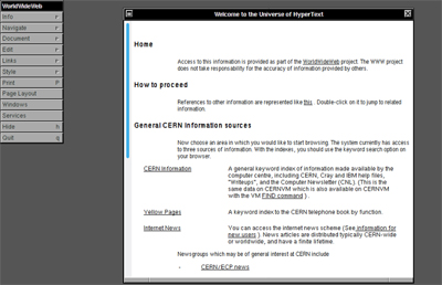 Uno screenshot del browser WorldWideWeb emulato, eseguito all'interno di un browser Web moderno