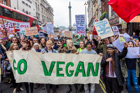 Una manifestazione del movimento Vegan nel Regno Unito