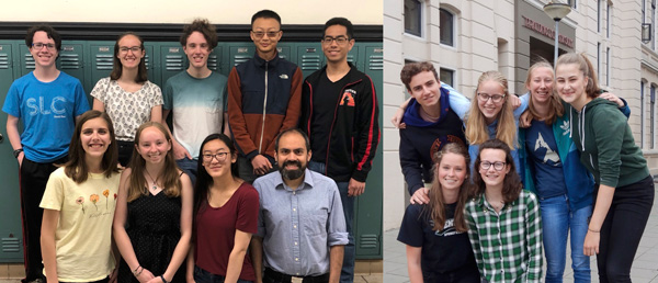 Lauréats du concours Ligne de faisceau pour les écoles 2019 : (à gauche) L'équipe du West High School de Salt Lake City, aux États-Unis (Image : Kara Budge) et l'équipe du Praedinius Gymnasium de Groningue, aux Pays-Bas (Image : Martin Mug).