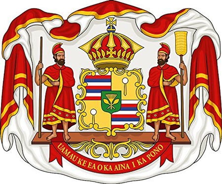Lo stemma reale sulla bandiera Hawai'iana con la scritta “Ua Mau ke Ea o ka ʻĀina i ka Pono”: la vita della terra è perpetuata nella giustizia