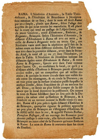 Particolare della guida francese “Notice de l’ancienne Gaule” che cita Rama