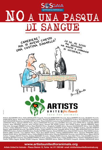 La campagna di SOS Gaia e Artists United for Animals del 2019 imperniata su un disegno di Bruno Bozzetto