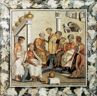 I “sette sapienti” raffigurati in un mosaico rinvenuto a  Sarsina, intenti a consultare una Sfera