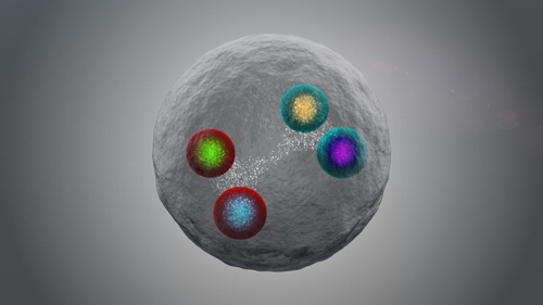 Illustration d'un tétraquark composé de deux quarks c et de deux antiquarks c, observé pour la première fois par la collaboration LHCb au CERN. (Image: CERN)