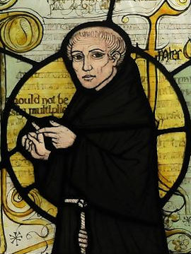 Guglielmo di Occam raffigurato sulla vetrata di una chiesa nella contea del Surrey