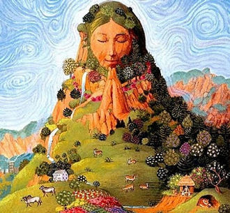 Pachamama, la Madre Terra in lingua quechua. Una divinità a cui si ispirano i Popoli nativi dell’America Latina quali gli Aymara e i Quechua. È la dea della terra, dell'agricoltura e della fertilità.