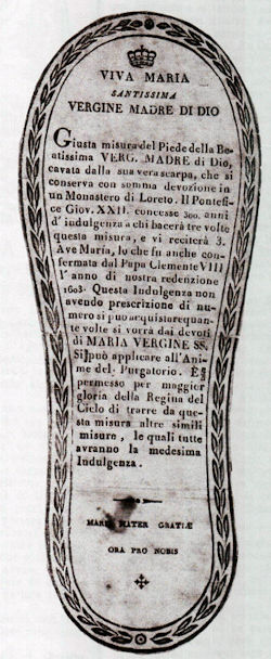 Preghiera amuleto su immagine del piede della Madonna