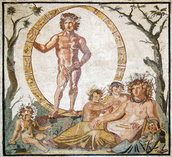  Fetonte, rappresentato in un mosaico antico, all’interno della grande Ruota d’Oro attraverso la quale, secondo il mito, avrebbe lasciato in dono all’umanità la sua conoscenza venuta dal cielo