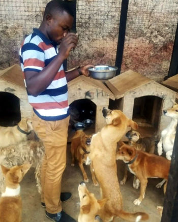 Paterne Bushunju with his dogs