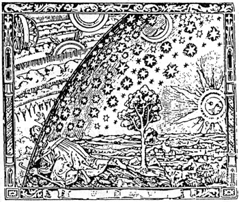 Incisione medievale raffigurante l’uomo che esce dall’universo conosciuto