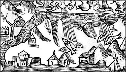 Pioggia di Pesci - Incisione da Olaus Magnus 1555